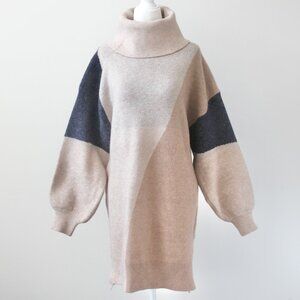 Blu Pepper Tan Grey Turtleneck Sweater Bell-Sleeve Oversized Midi Dress Small